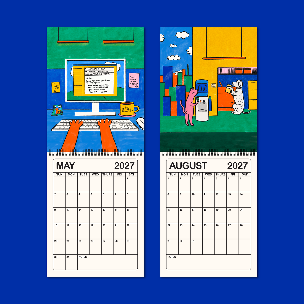 2027 illustrated wall calendar: a day in the life of corporate cats + dogs