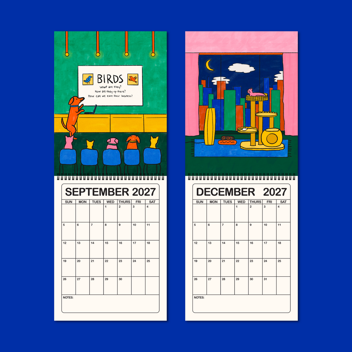 2027 illustrated wall calendar: a day in the life of corporate cats + dogs