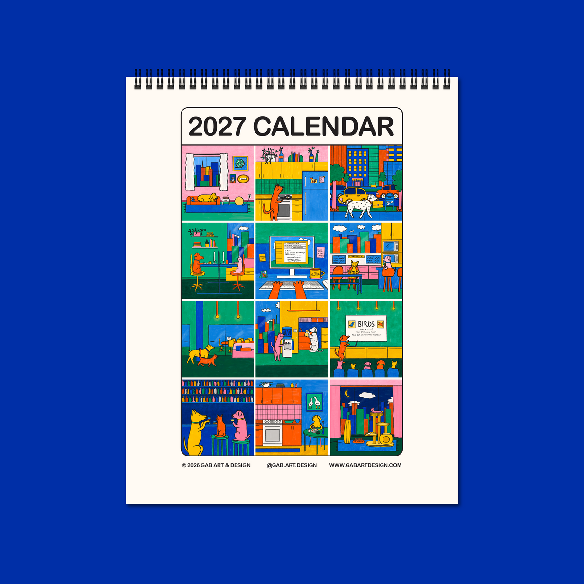 2027 illustrated wall calendar: a day in the life of corporate cats + dogs