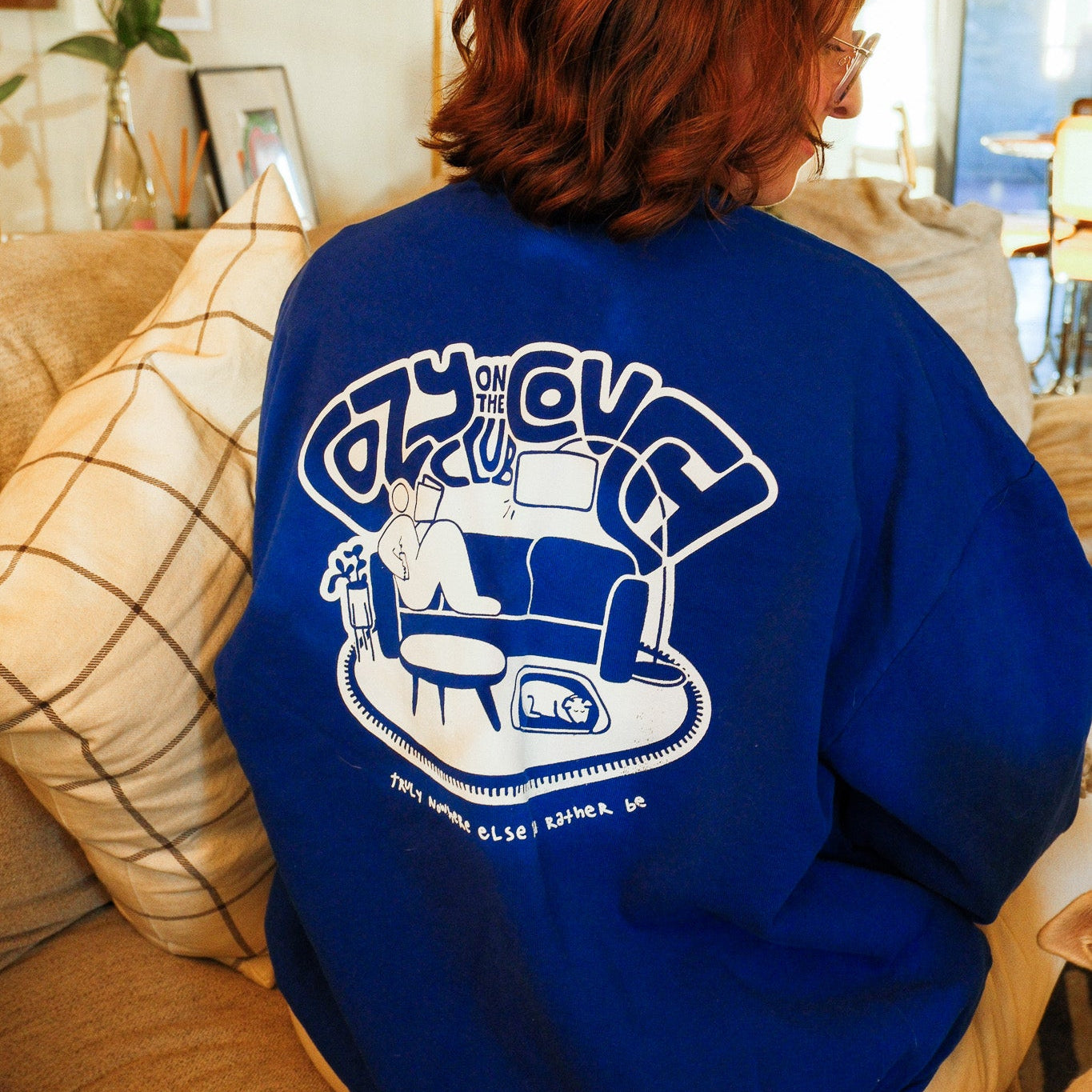 cozy on the couch club - crewneck (blue)