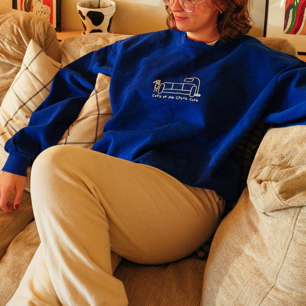 cozy on the couch club - crewneck (blue)