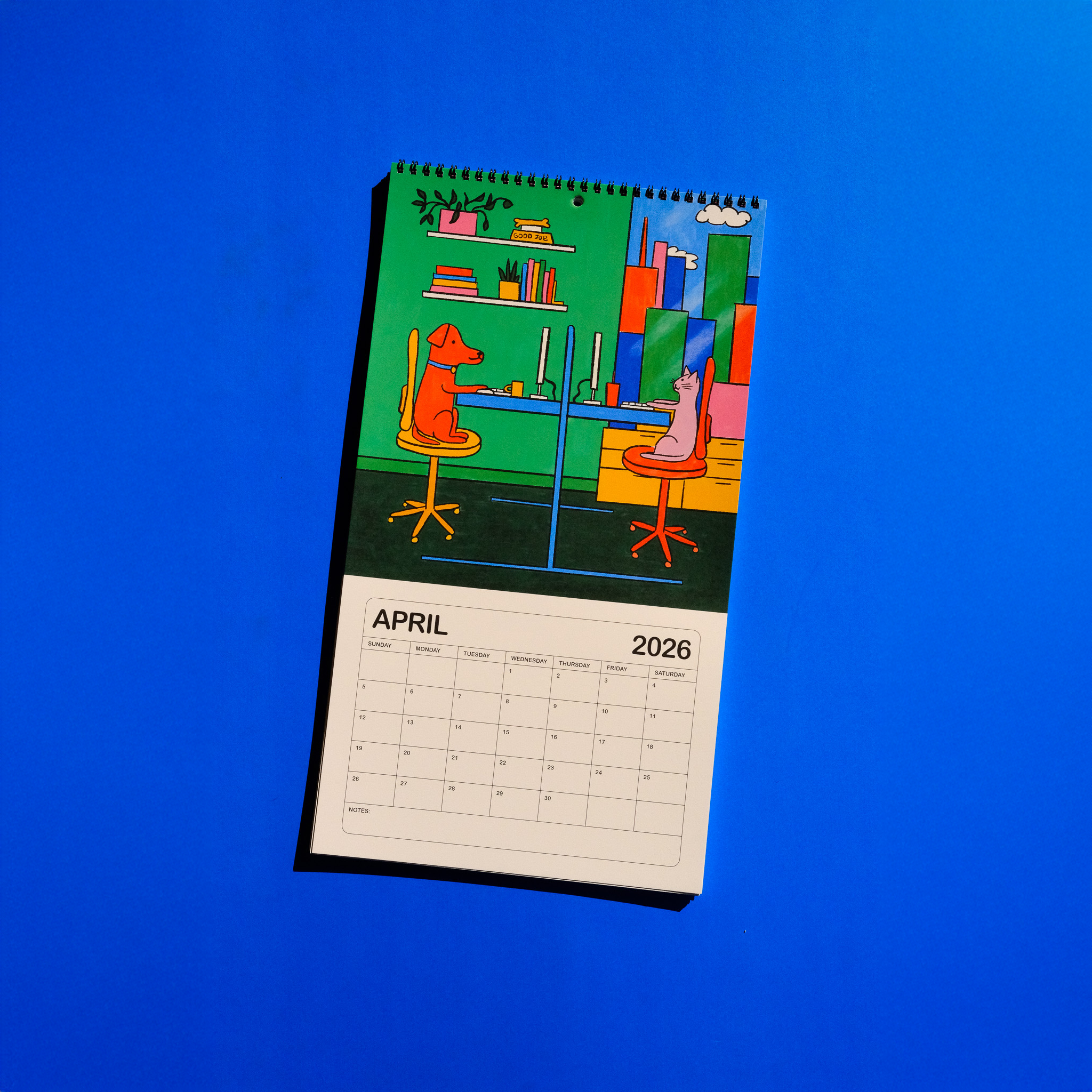 2026 illustrated wall calendar: a day in the life of corporate cats + dogs