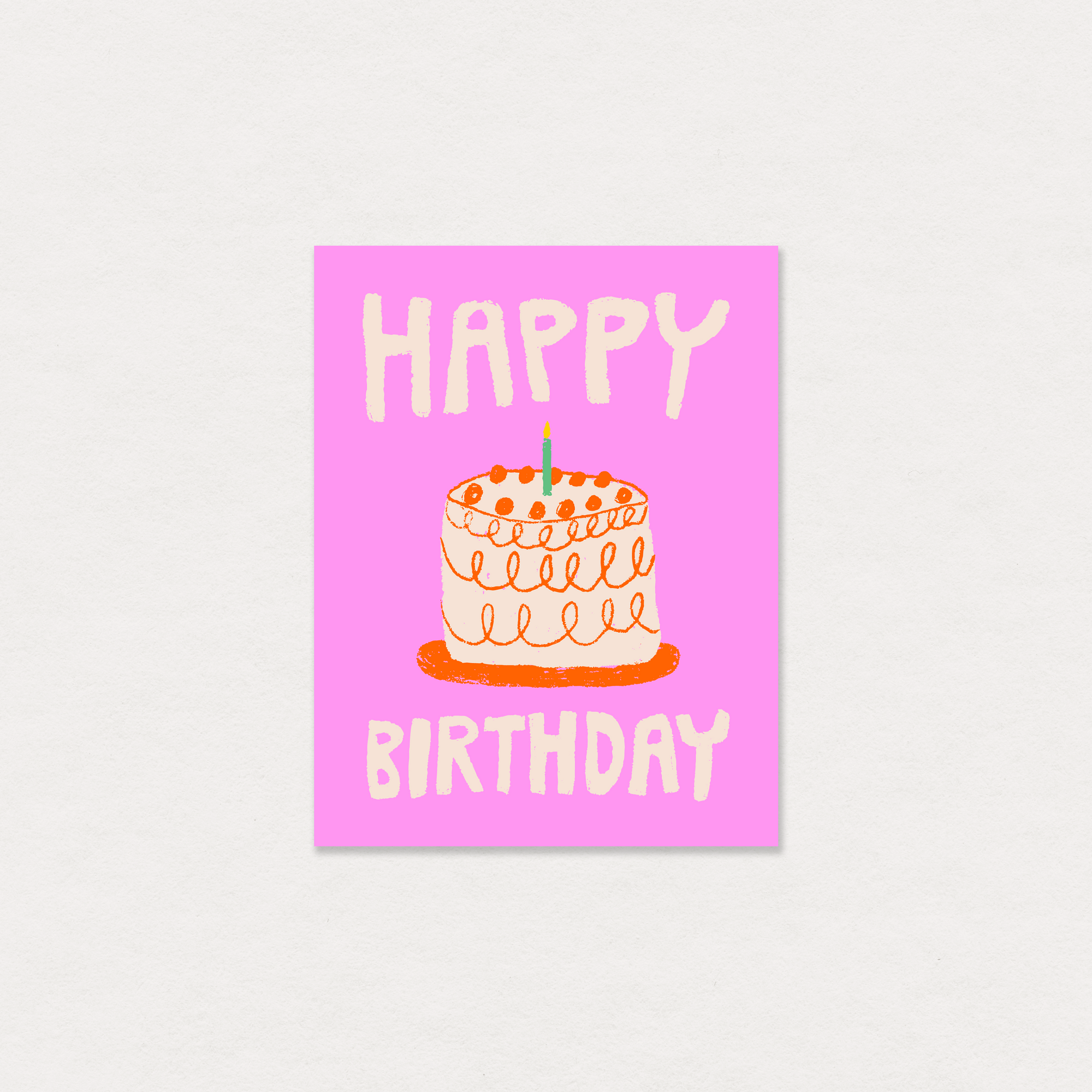 happy birthday pink cake greeting card