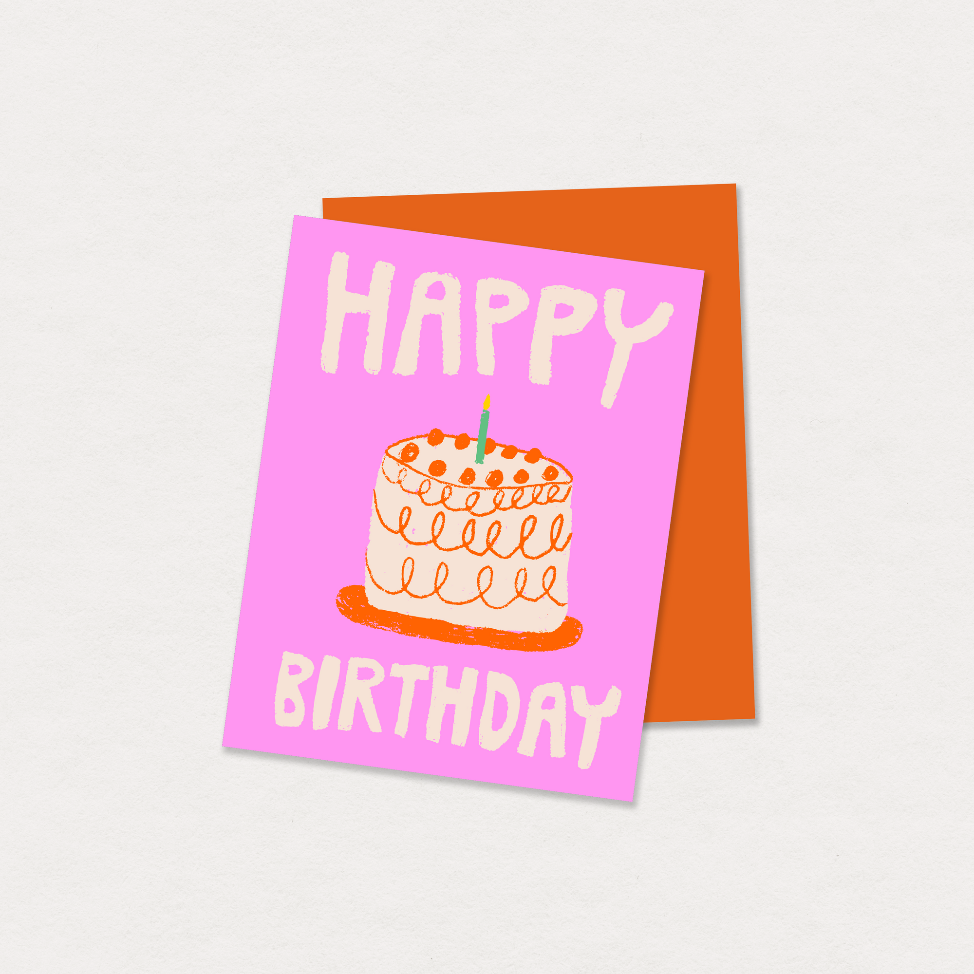 happy birthday pink cake greeting card