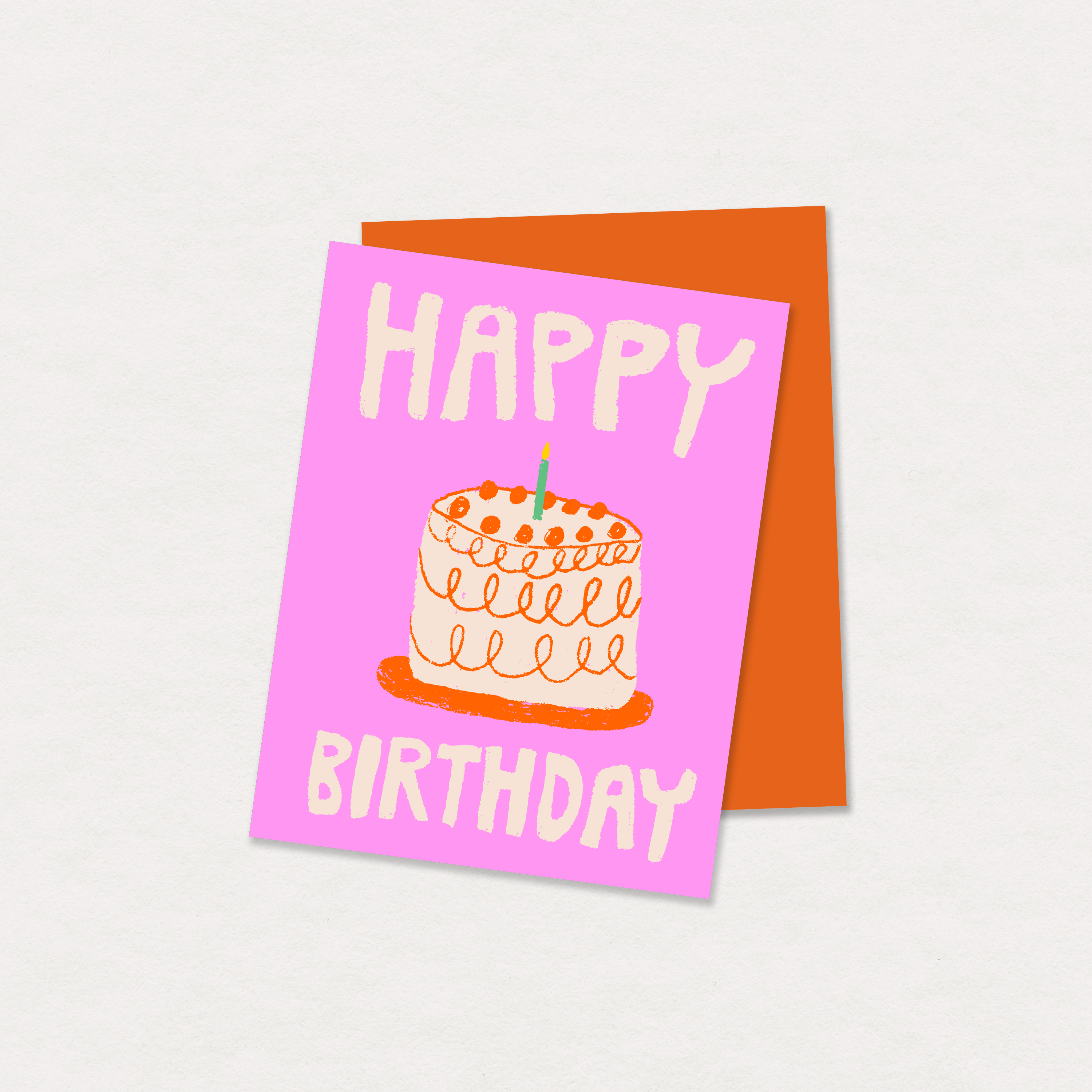 happy birthday pink cake greeting card