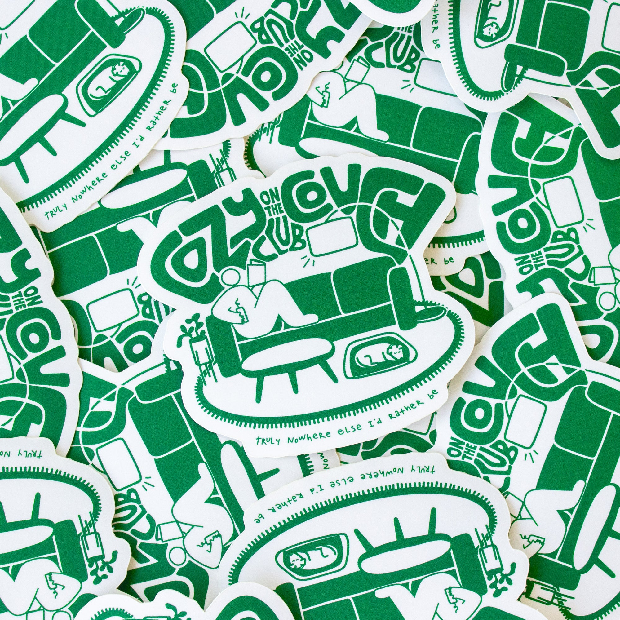 cozy on the couch club sticker