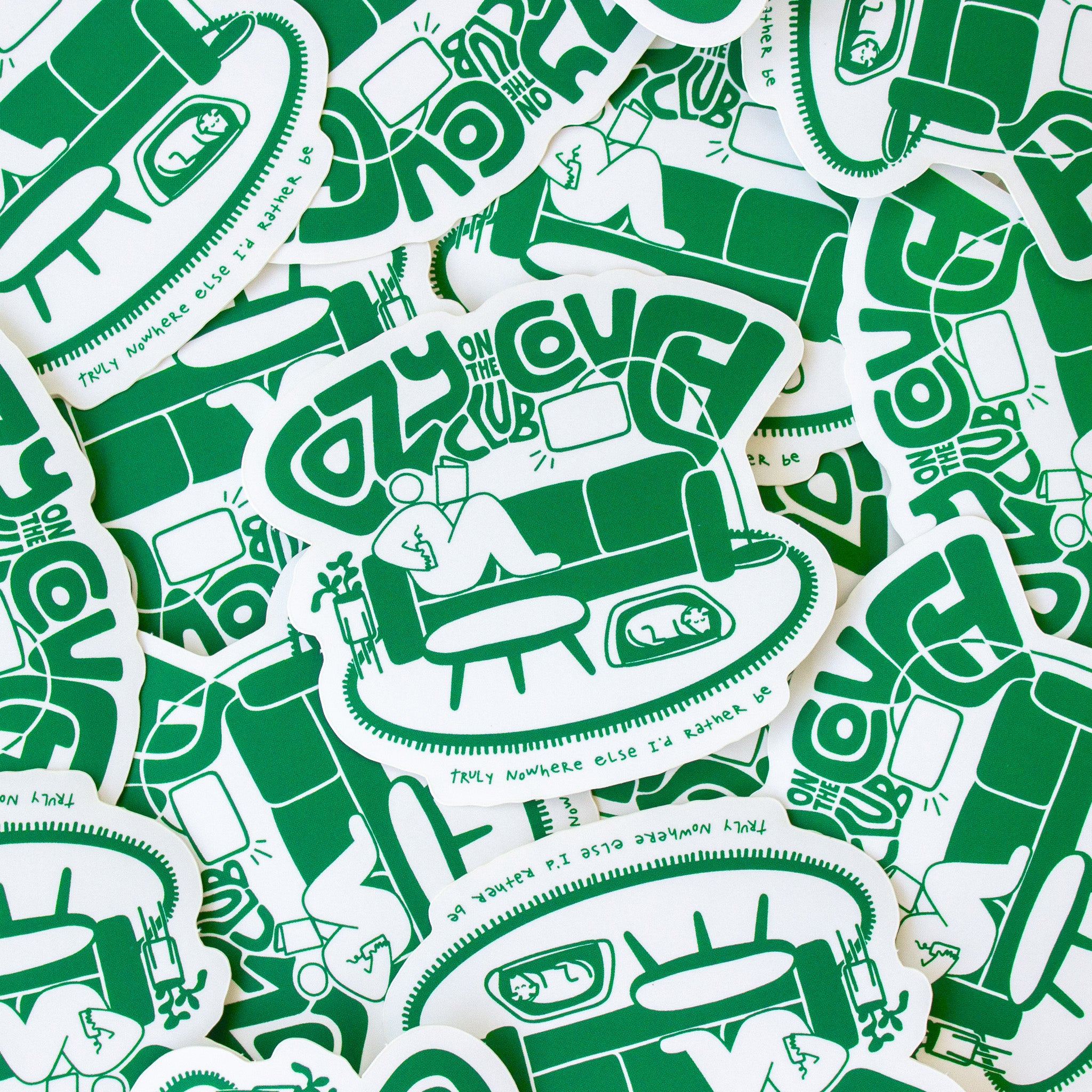 cozy on the couch club sticker