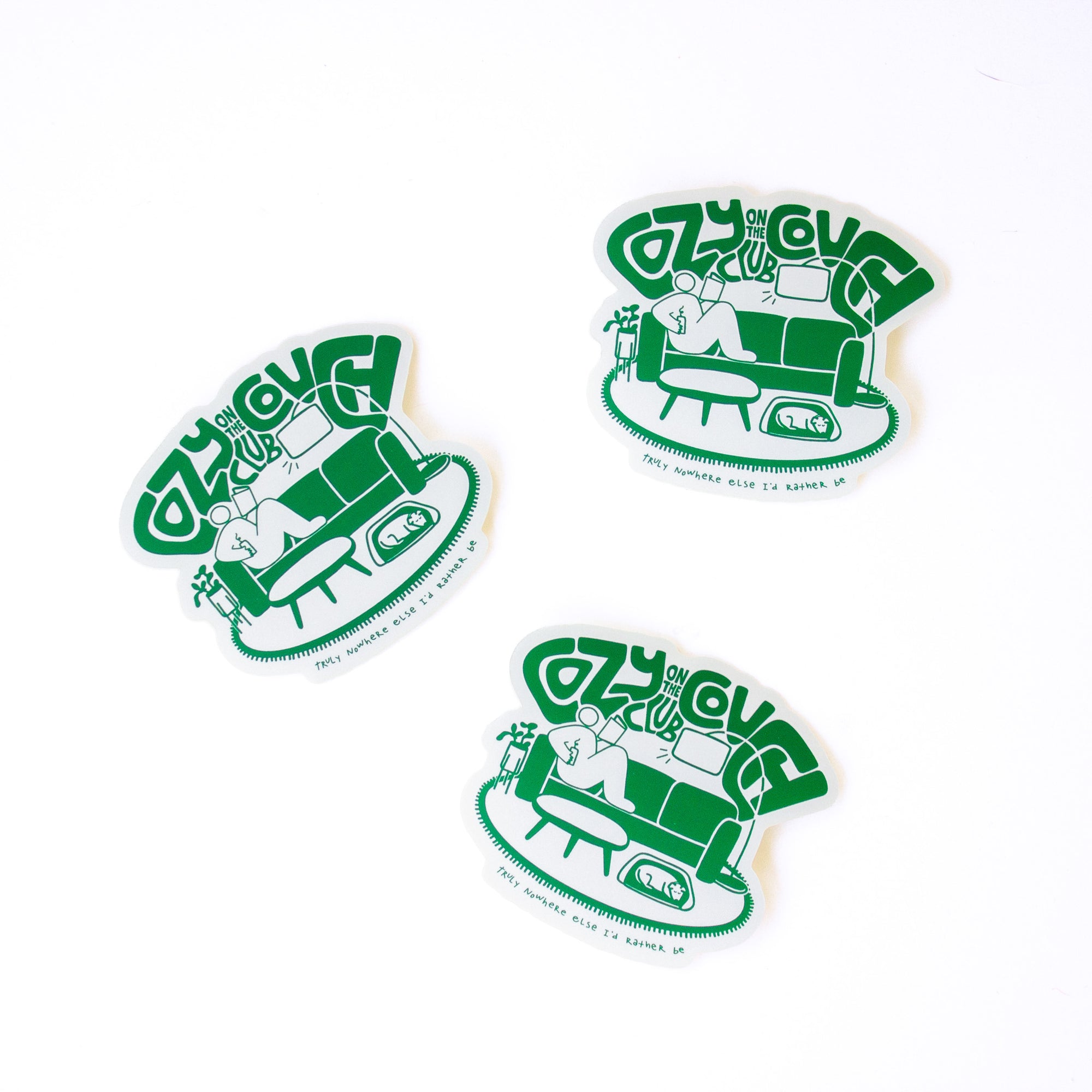 cozy on the couch club sticker