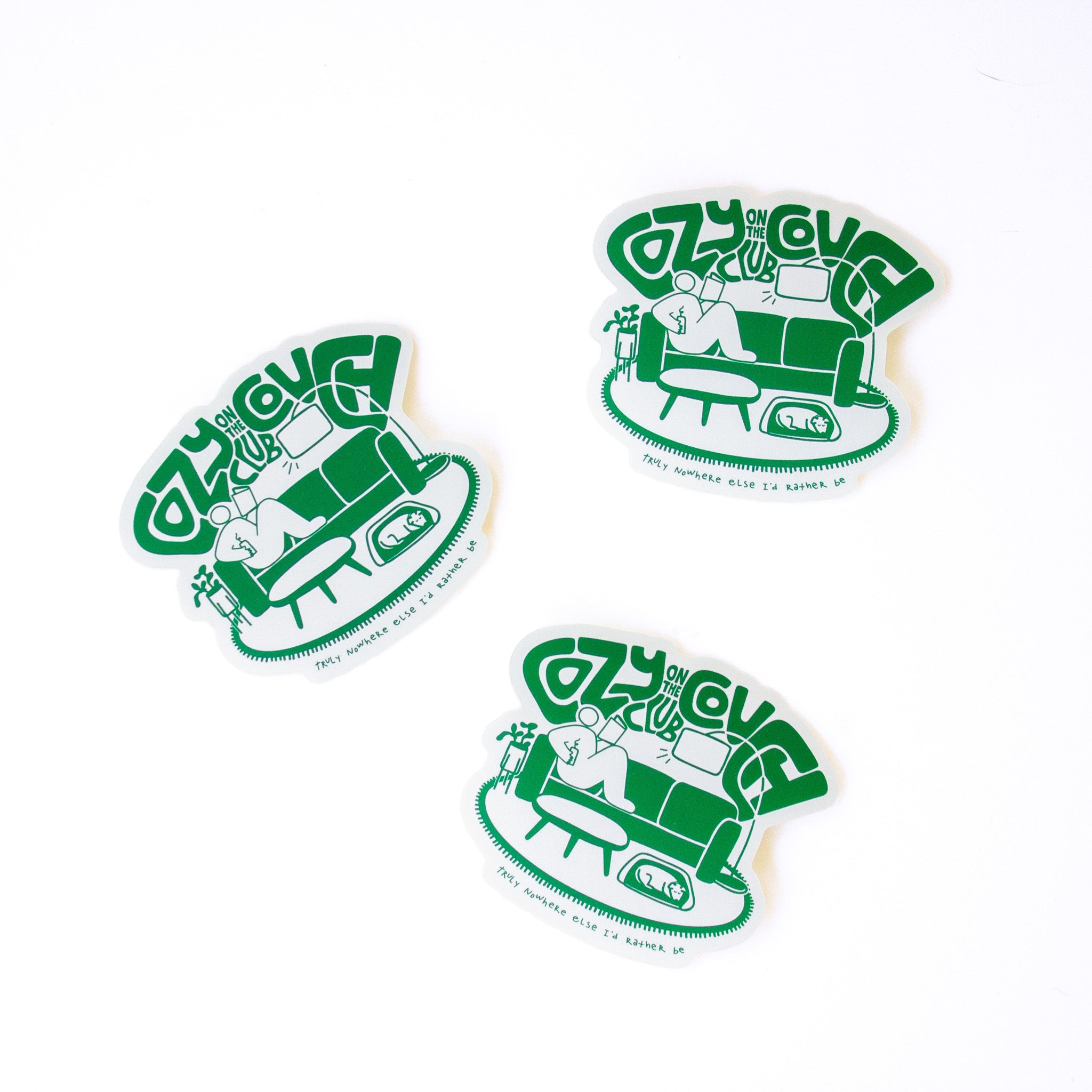 cozy on the couch club sticker