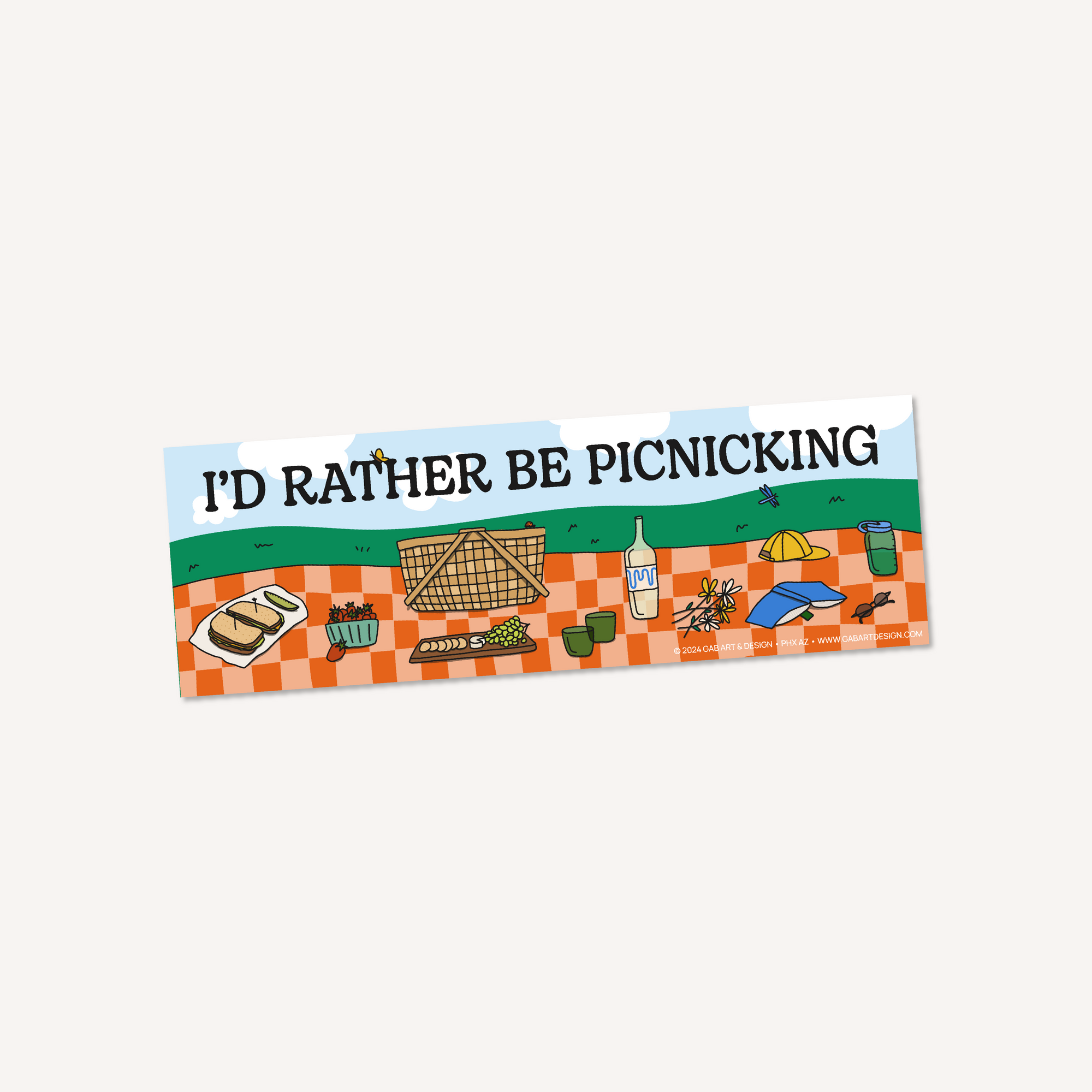 i'd rather be picnicking bumper sticker / magnet