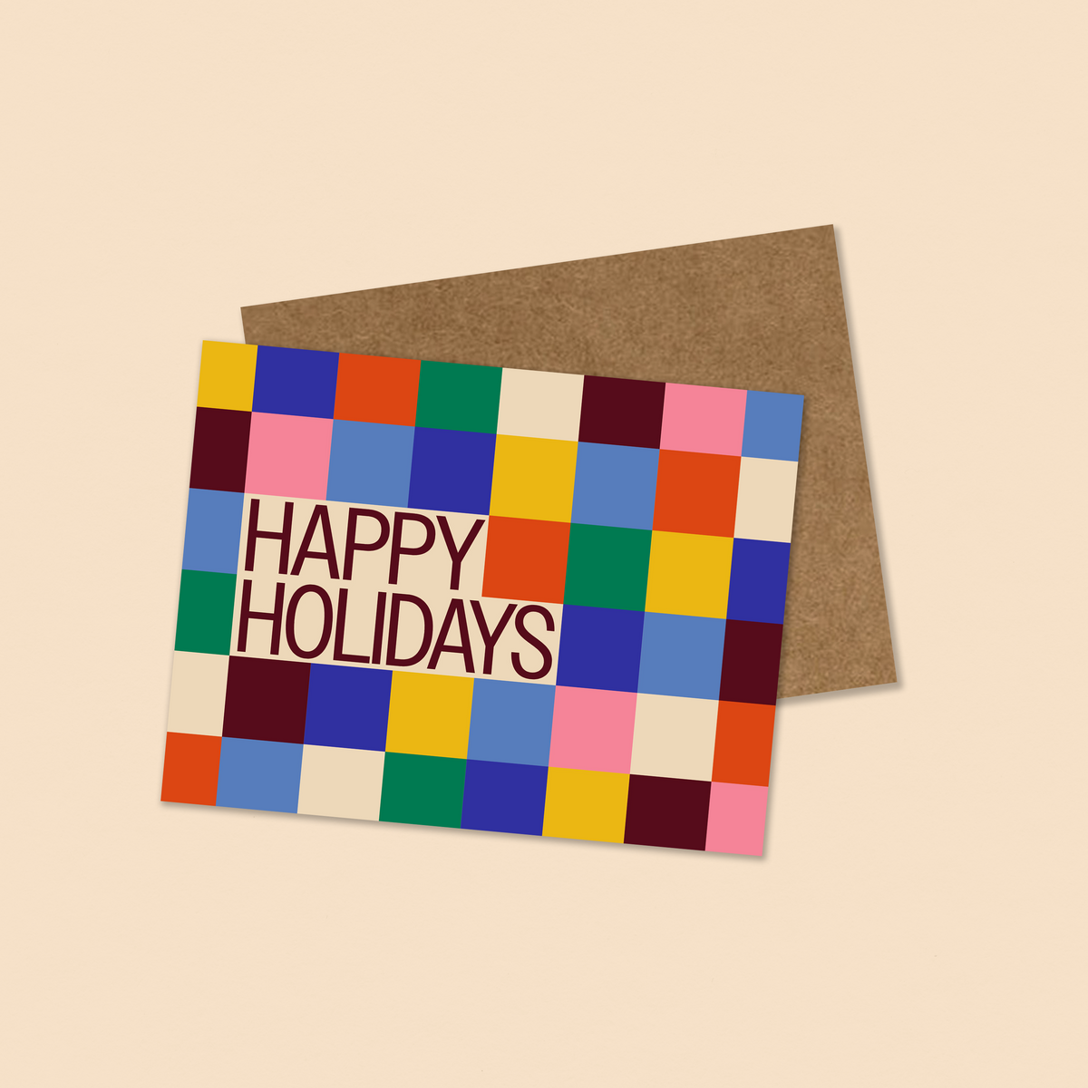 happy holidays color block - 8-pack greeting card set