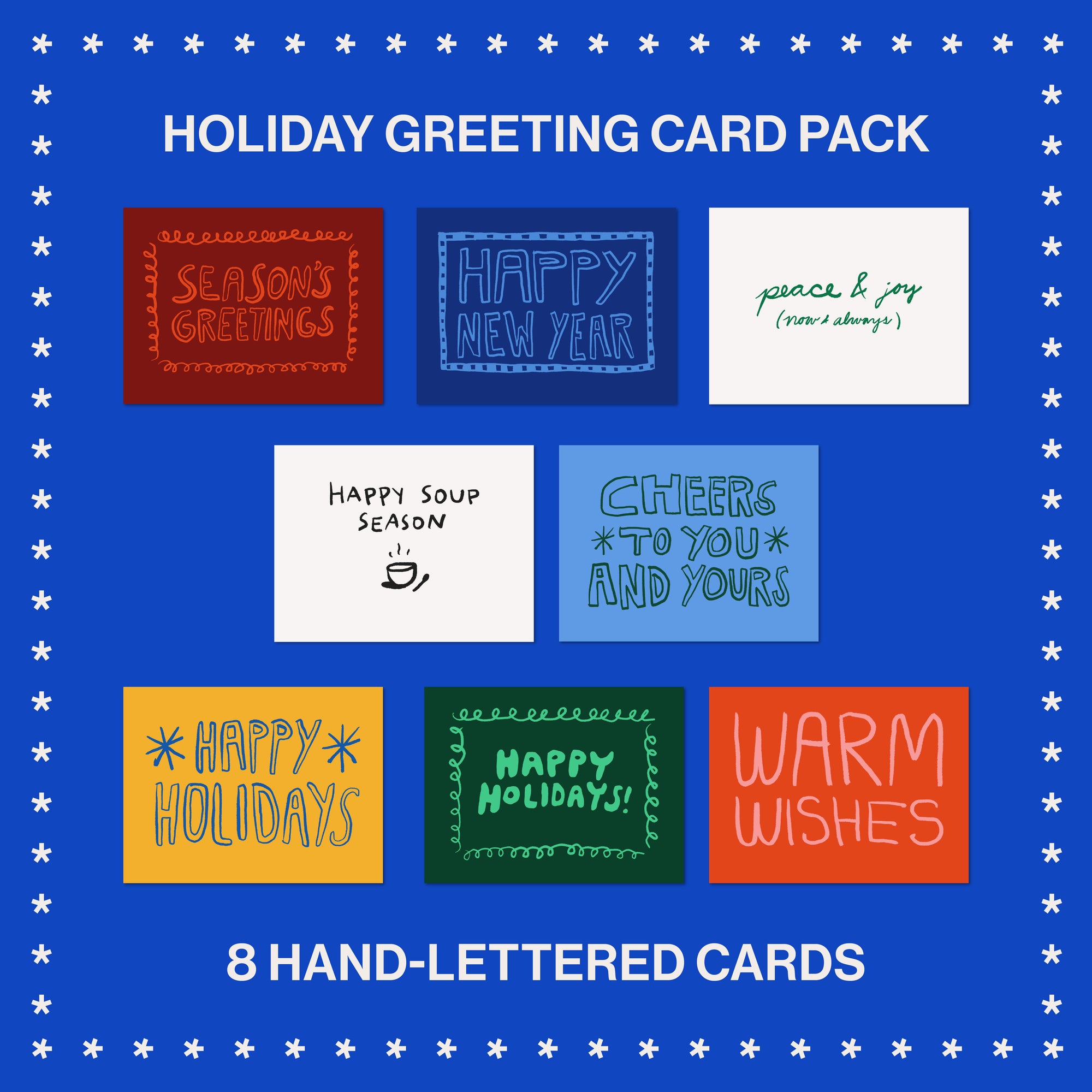 hand-drawn holiday card pack (pack of 8)