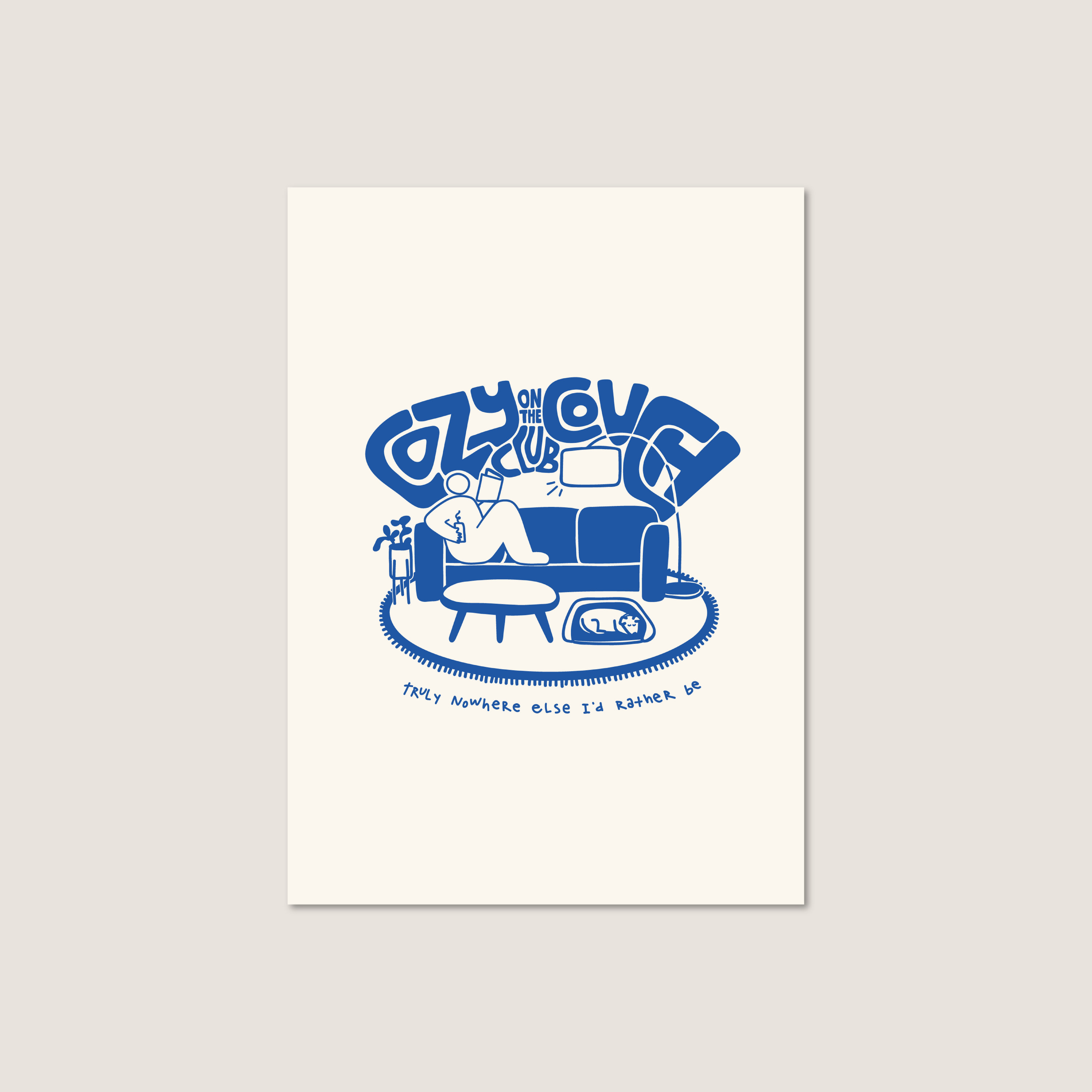 cozy on the couch club postcard print