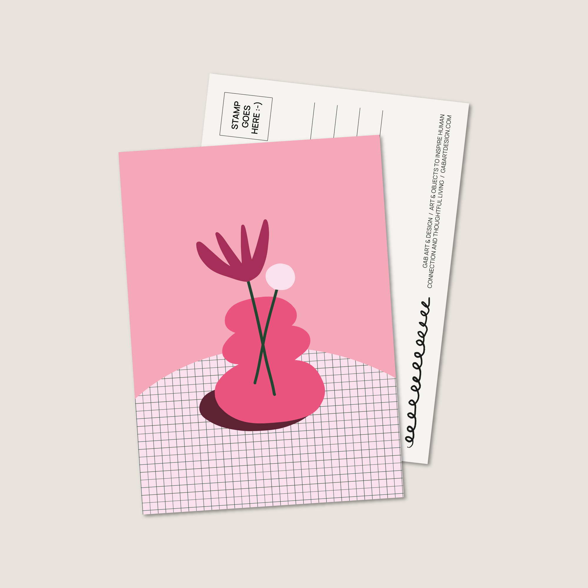 pink flowers postcard print